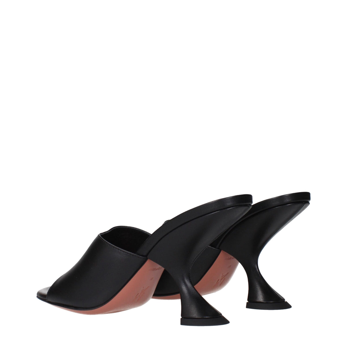 Amina Muaddi Black Leather Stiletto Heel Women's Sandals