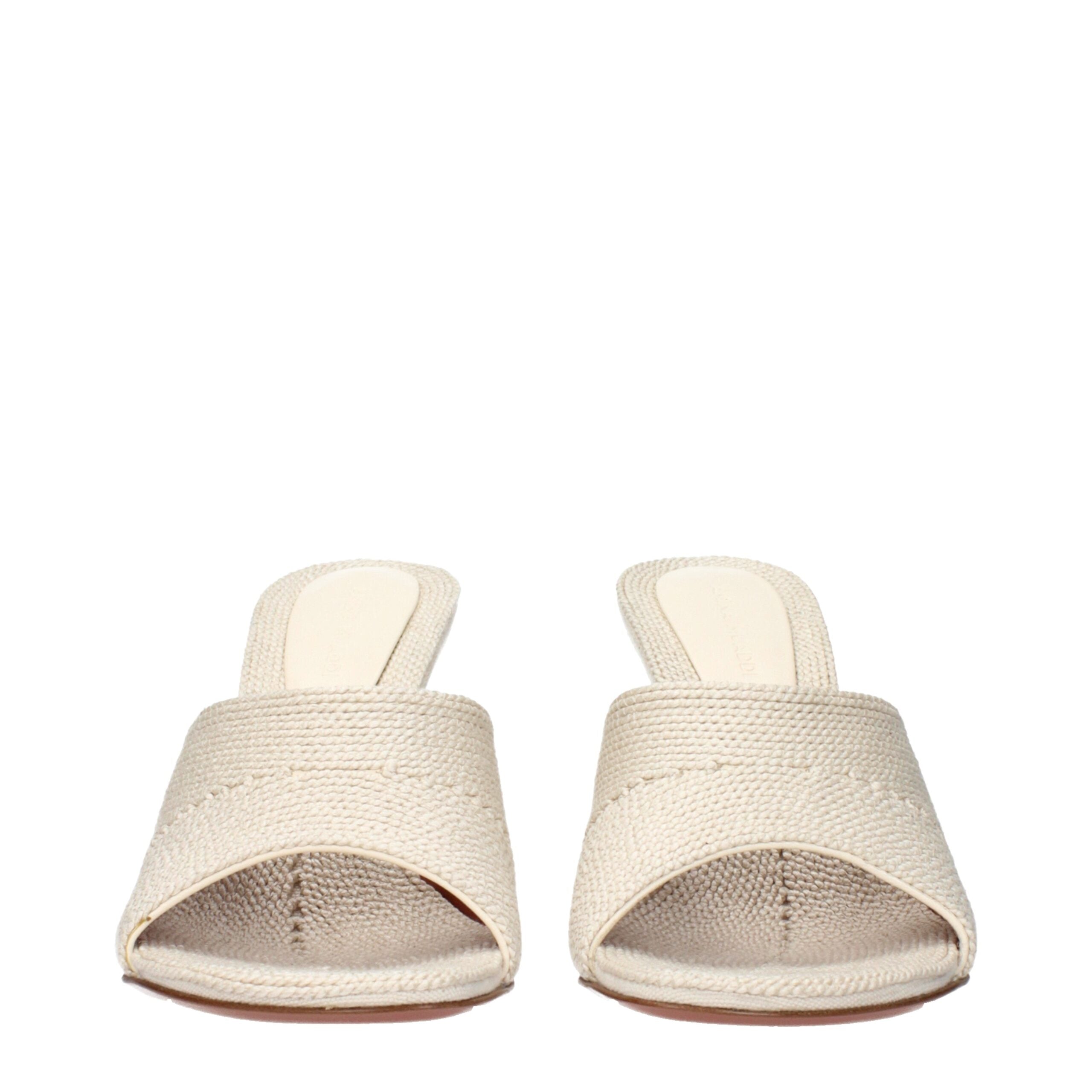Amina Muaddi Beige Fabric Women's Slippers