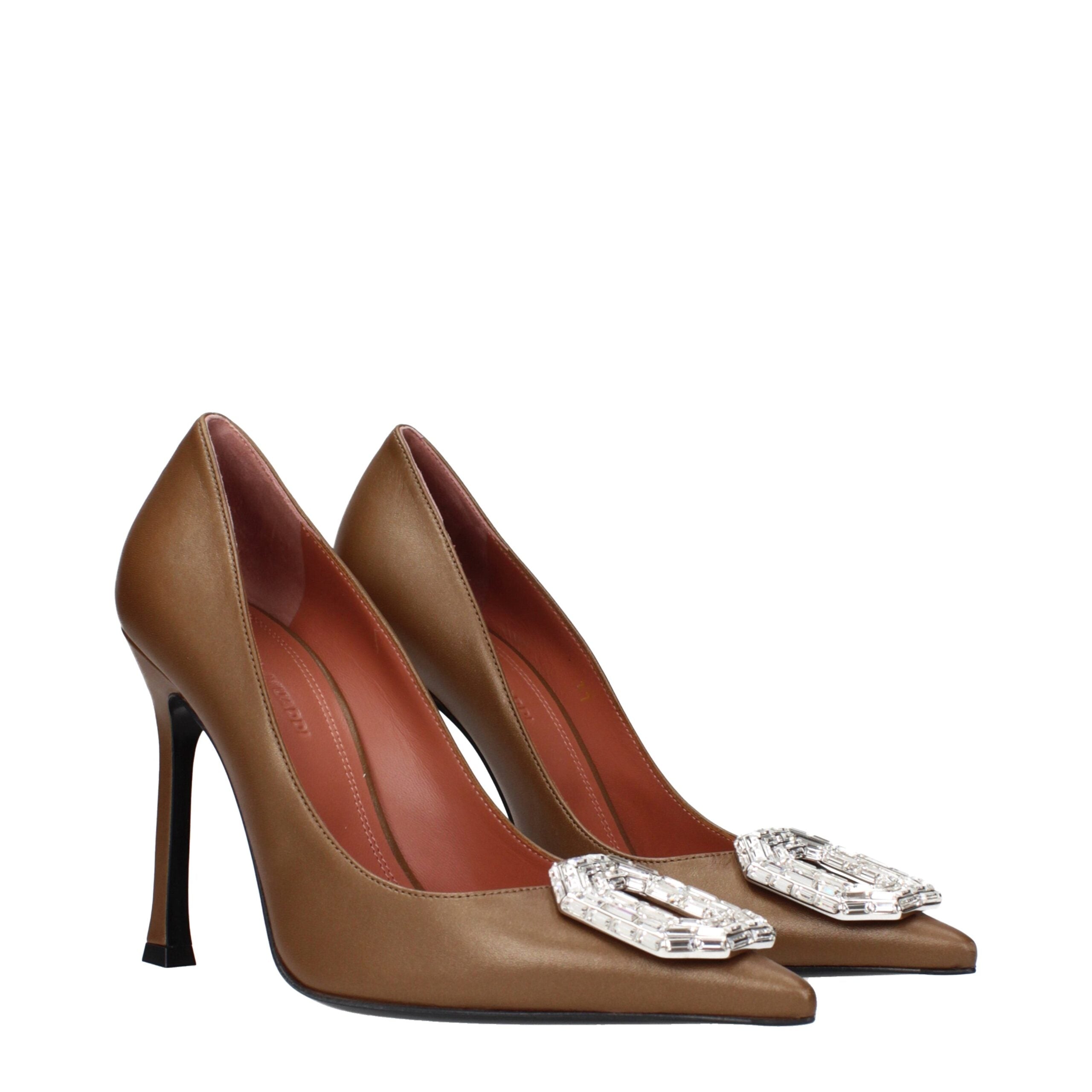 Amina Muaddi Brown Leather High Heel Women's Pumps