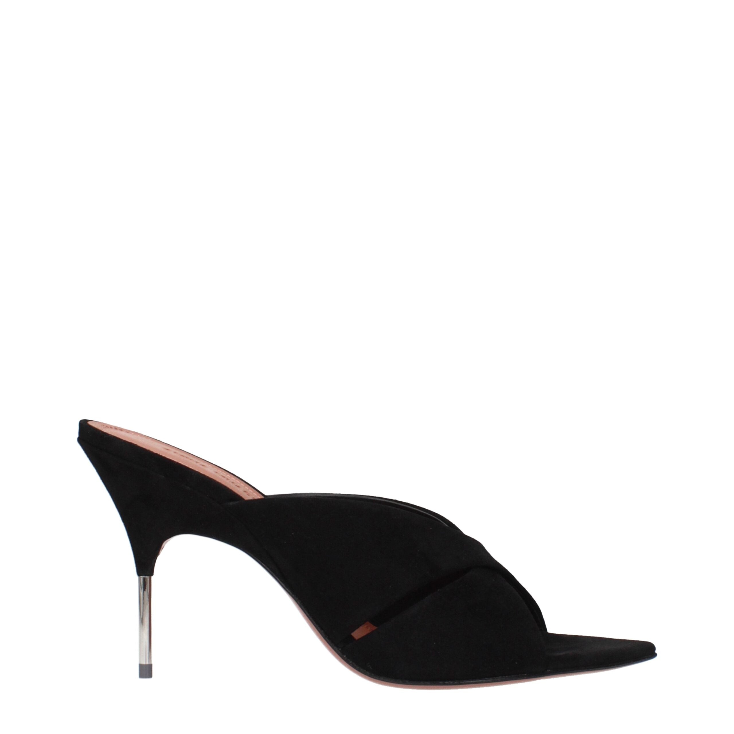 Amina Muaddi Black Leather Stiletto Heel Women's Sandals