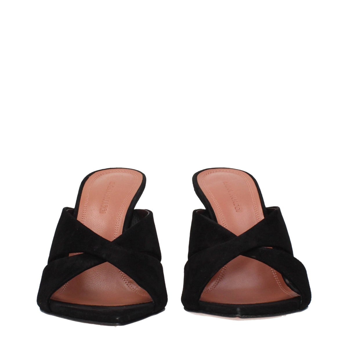 Amina Muaddi Black Leather Stiletto Heel Women's Sandals