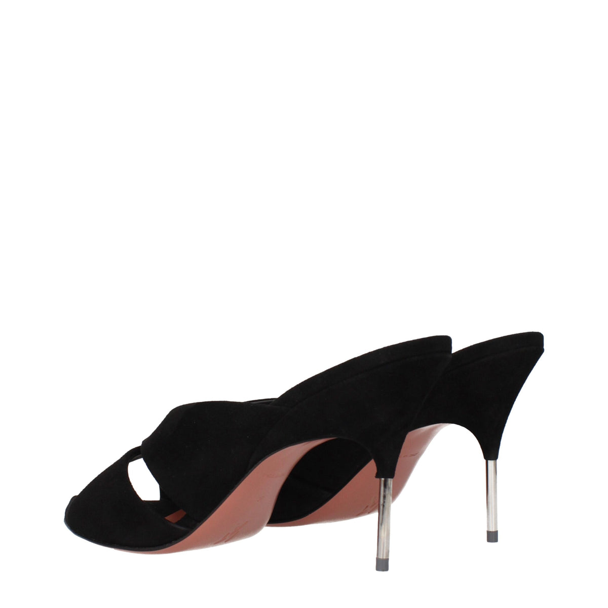 Amina Muaddi Black Leather Stiletto Heel Women's Sandals