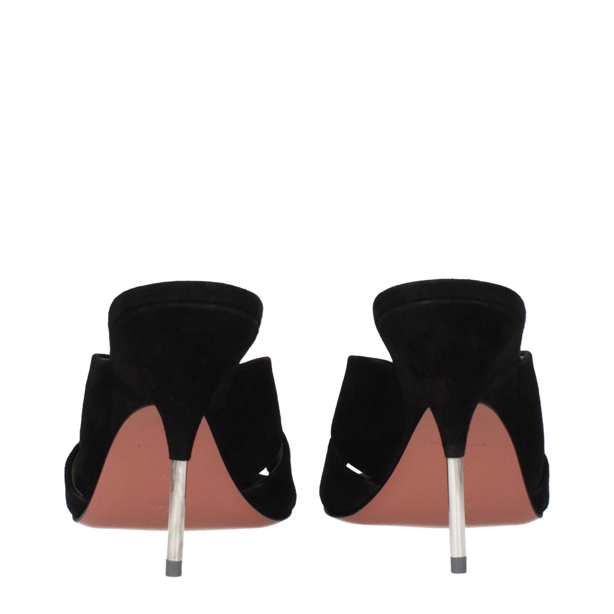 Amina Muaddi Black Leather Stiletto Heel Women's Sandals
