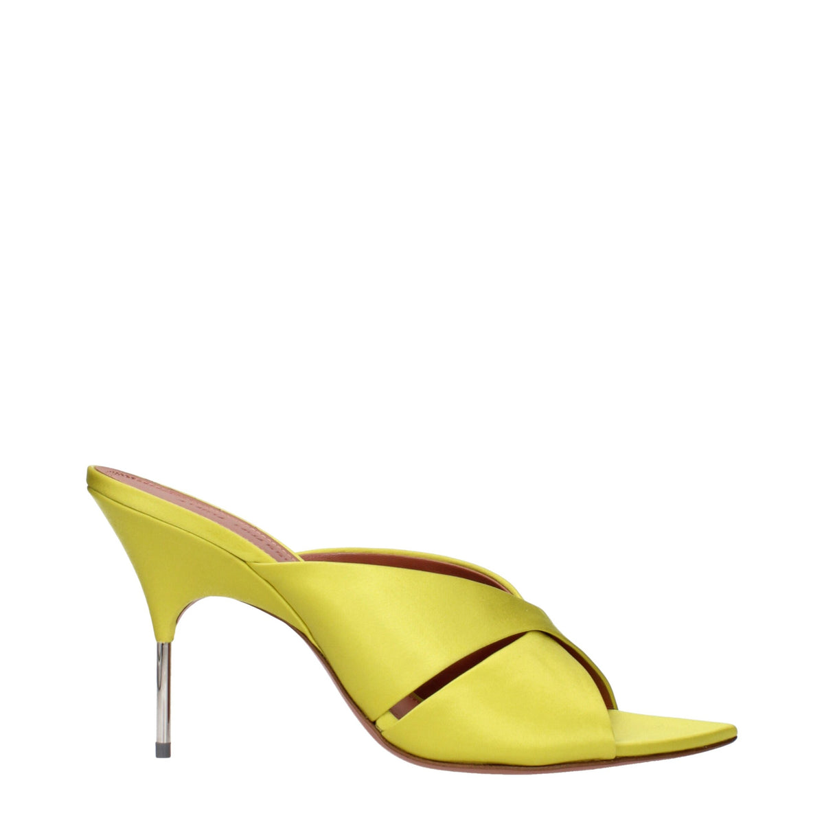 Amina Muaddi Green Satin Stiletto Heel Women's Sandals