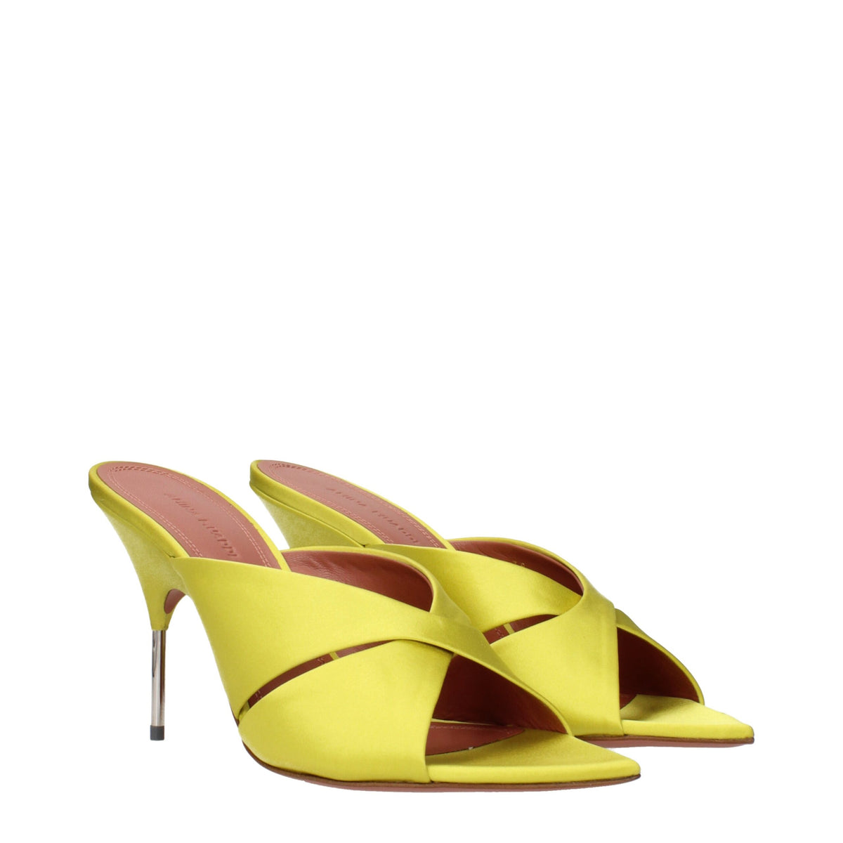 Amina Muaddi Green Satin Stiletto Heel Women's Sandals