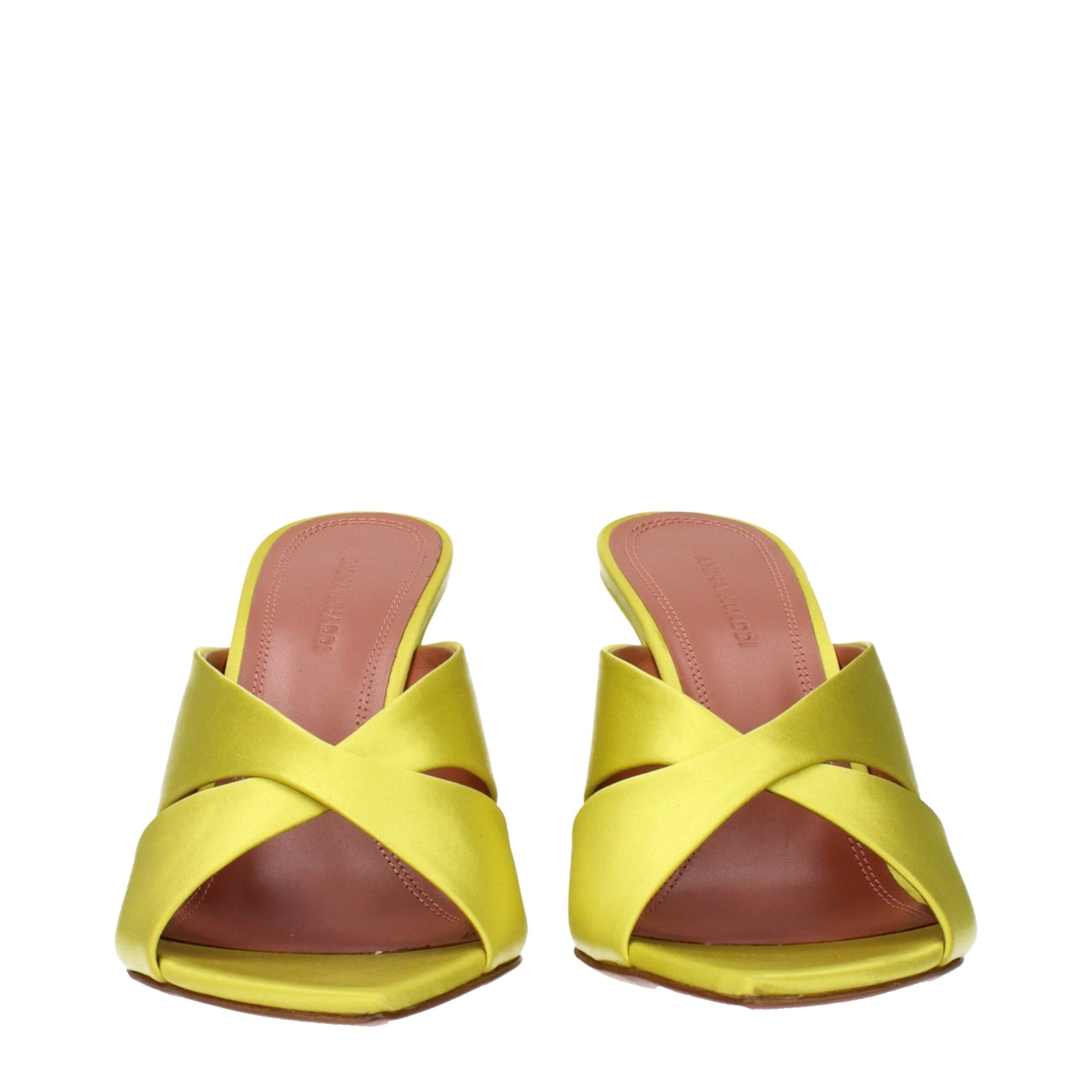 Amina Muaddi Green Satin Stiletto Heel Women's Sandals