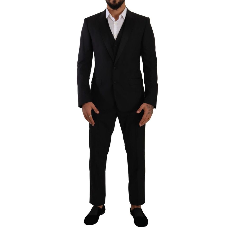 Dolce & Gabbana Black Wool Three-Piece Men's Suit