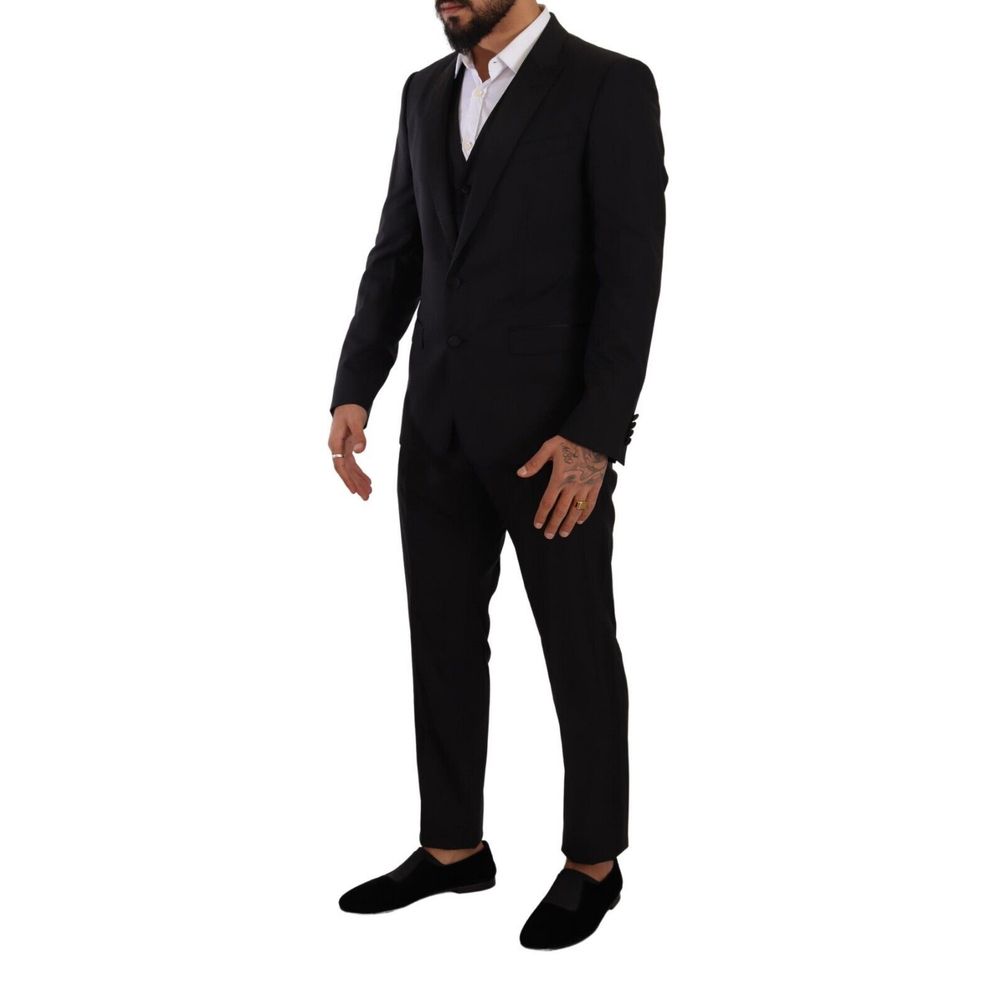 Dolce & Gabbana Black Wool Three-Piece Men's Suit