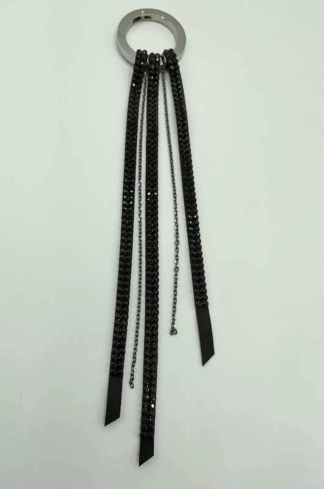 Women Black Gemstone Silver Chain Key Charm