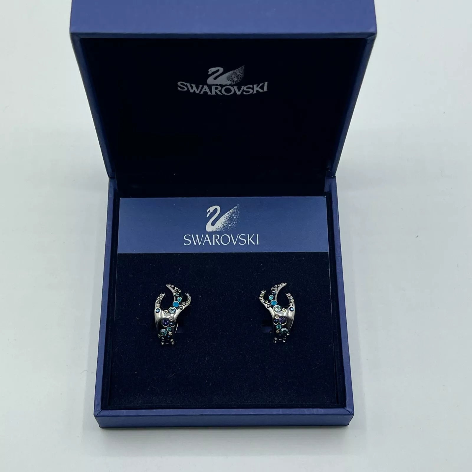 Swarovski Women's Silver Branch Earrings with Blue Crystals