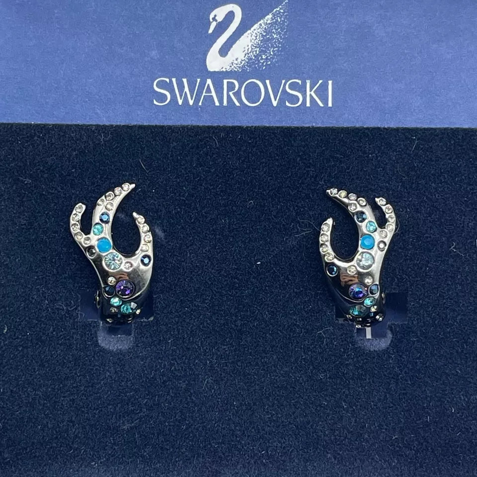 Swarovski Women's Silver Branch Earrings with Blue Crystals