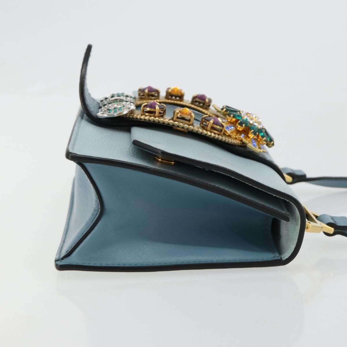 Miu Miu Madras Crystal Buckle Leather Blue Leather Shoulder Bag Bag (Pre-Owned)