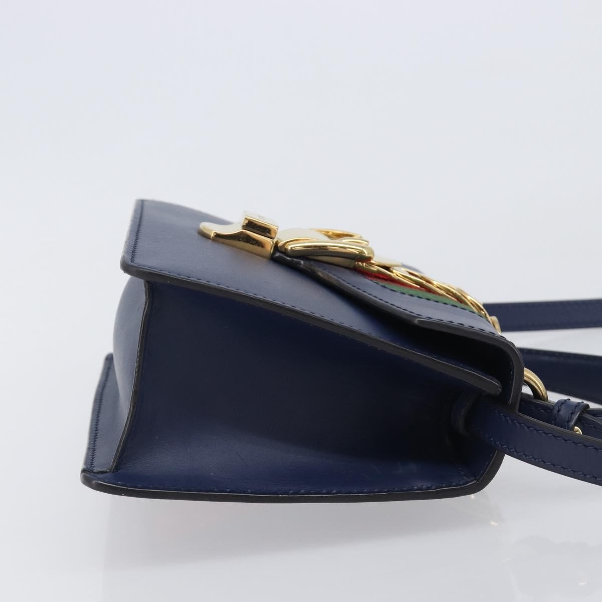 Gucci Sylvie Top Handle Leather Navy Leather Handbag (Pre-Owned)