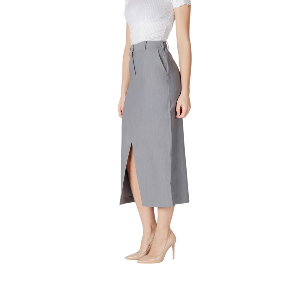 ICHI Gray Polyester Long Women's Skirt
