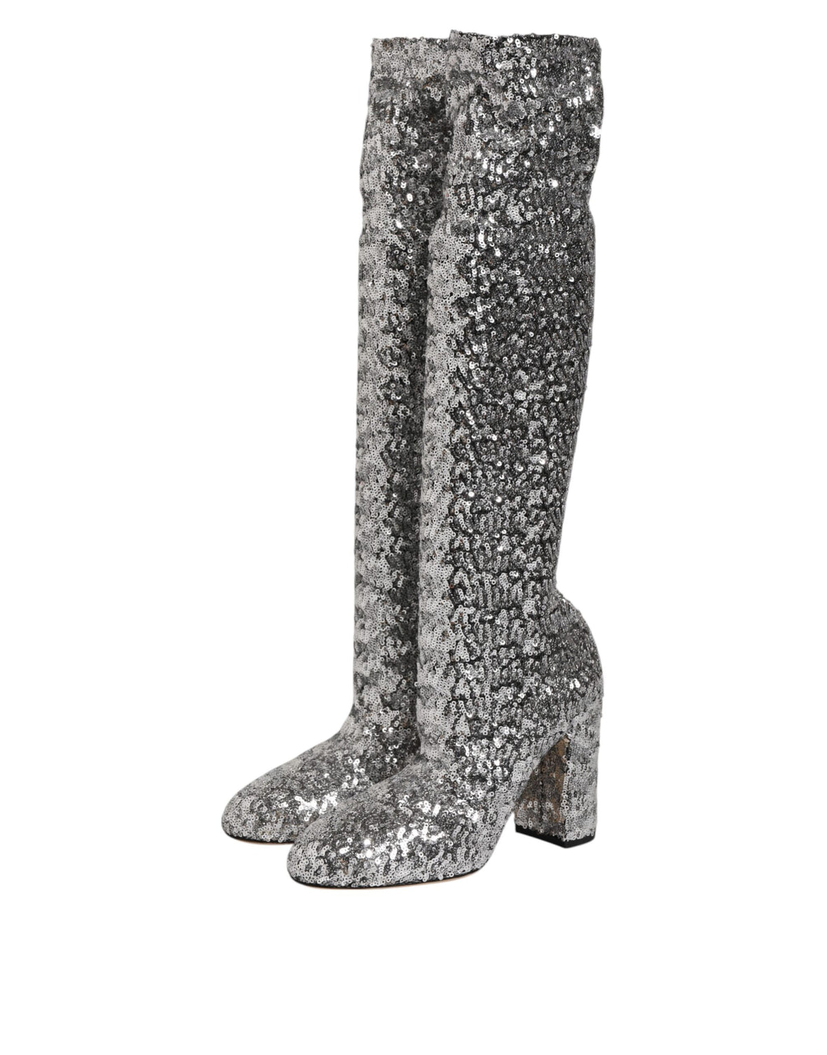 Dolce & Gabbana Silver Sequins Glitter High Heel Boot Women's Shoes (Pre-Owned)