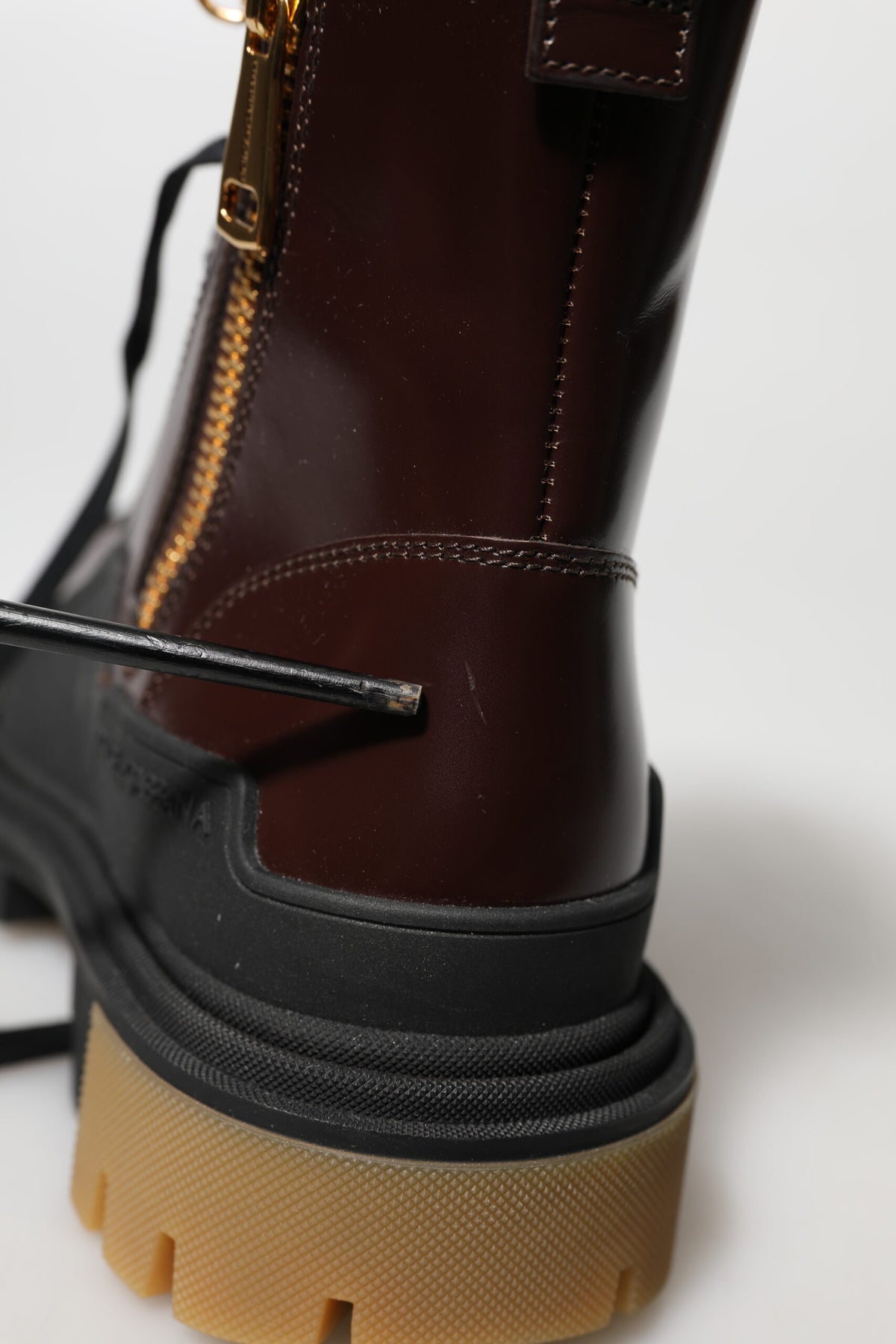Dolce & Gabbana Maroon Leather Mid Calf Biker Boots Women's Shoes (Pre-Owned)