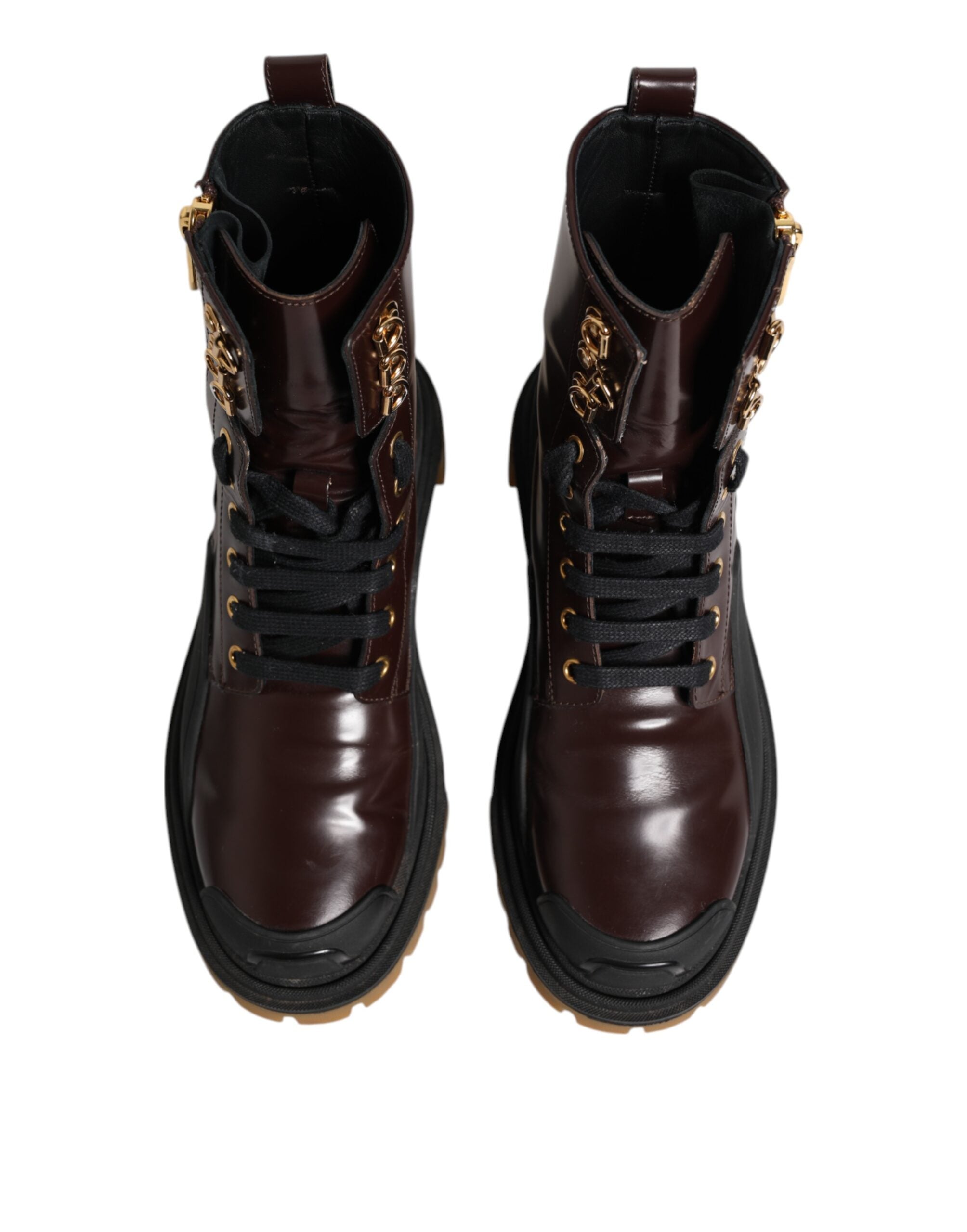 Dolce & Gabbana Maroon Leather Mid Calf Biker Boots Women's Shoes (Pre-Owned)