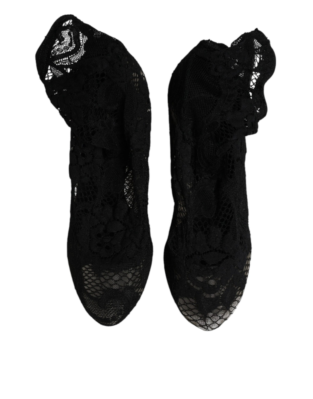 Dolce & Gabbana Black Lace Stretch Heels Mid Calf Boots Women's Shoes