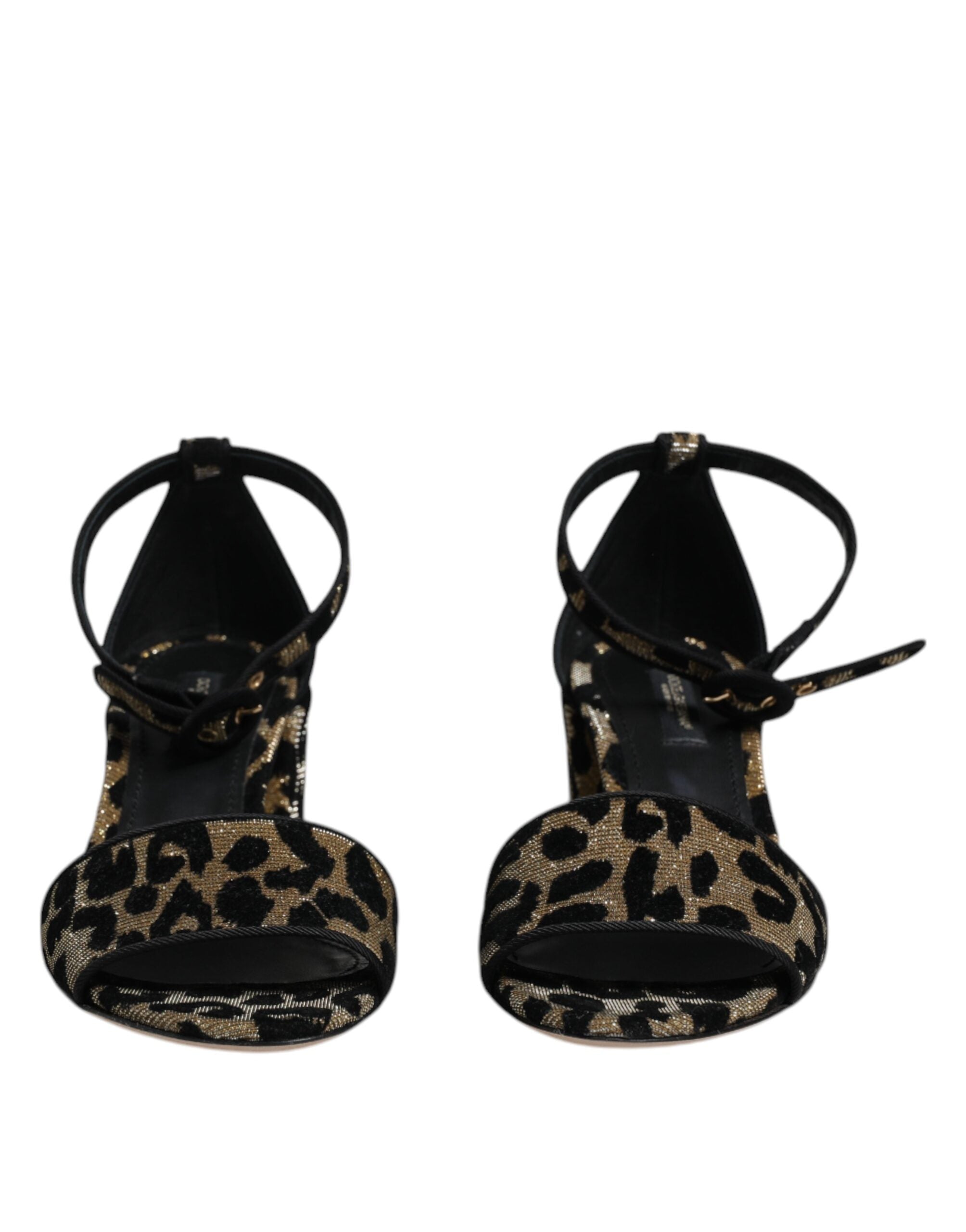 Dolce & Gabbana Gold Leopard Ankle Strap Heels Sandals Women's Shoes