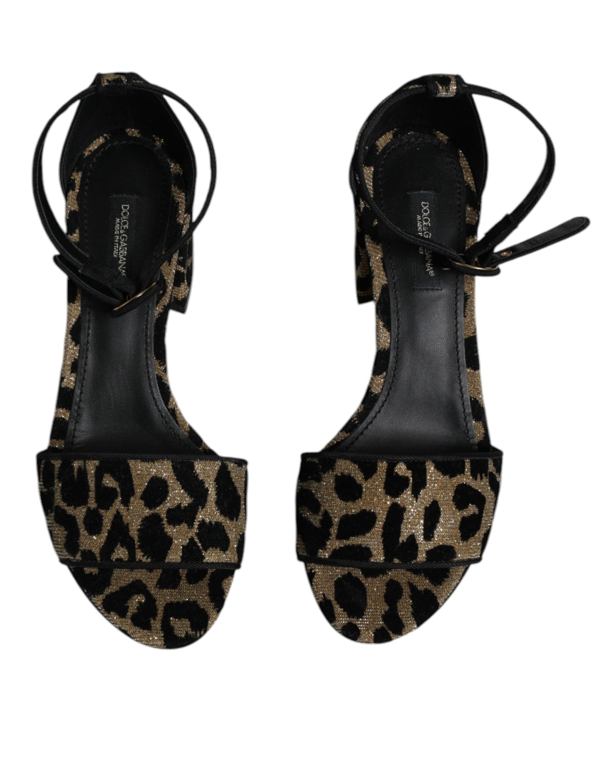 Dolce & Gabbana Gold Leopard Ankle Strap Heels Sandals Women's Shoes