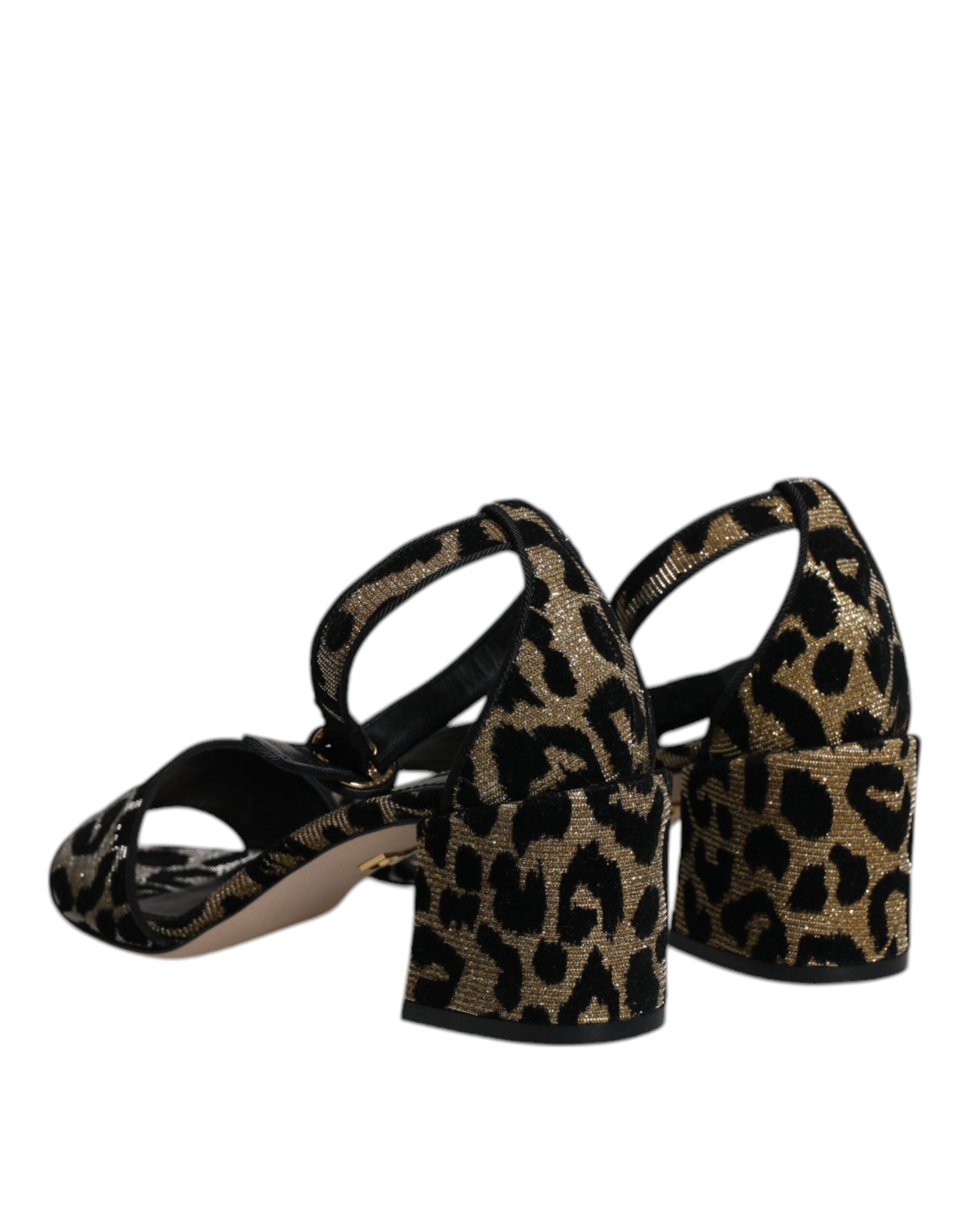 Dolce & Gabbana Gold Leopard Ankle Strap Heels Sandals Women's Shoes