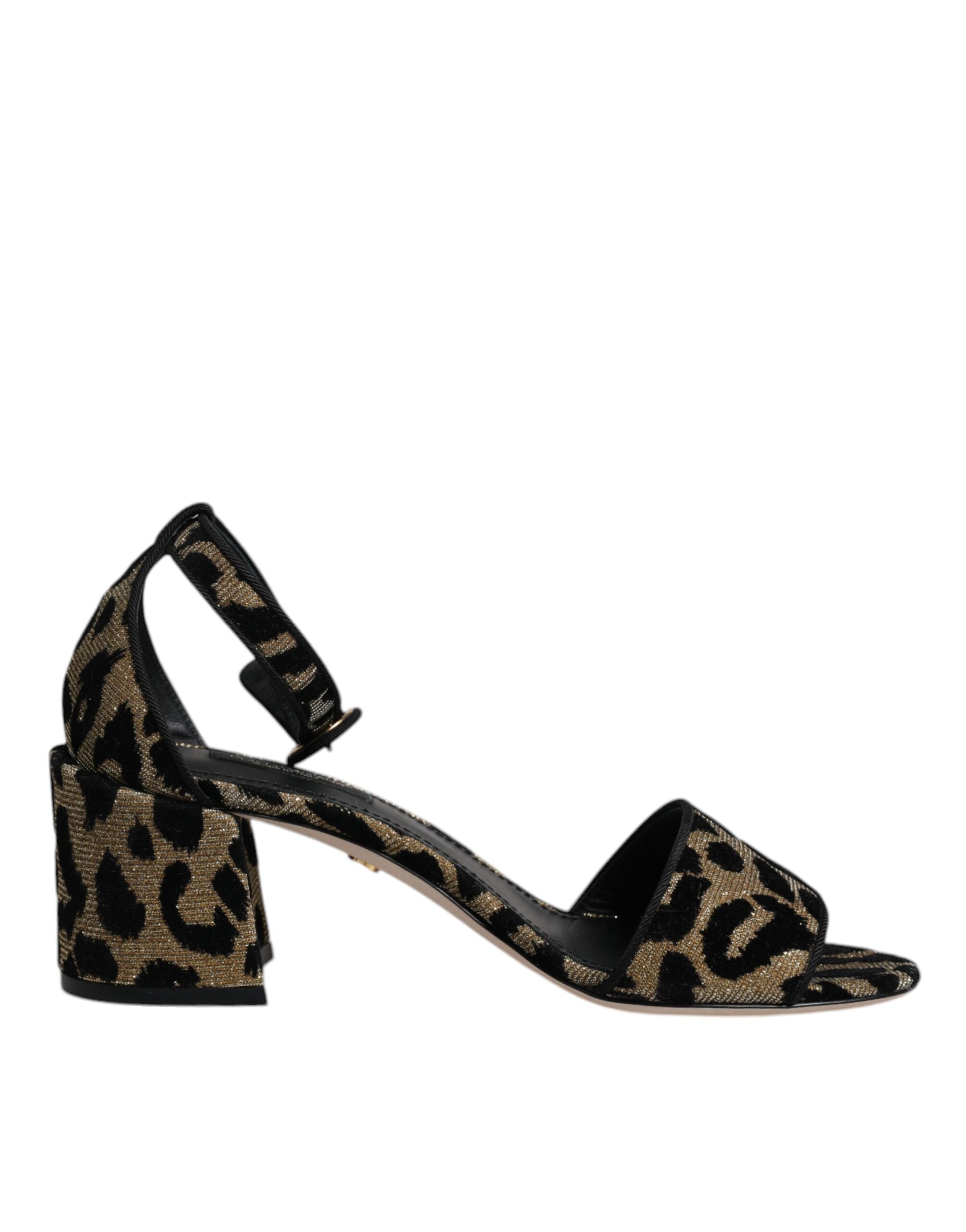 Dolce & Gabbana Gold Leopard Ankle Strap Heels Sandals Women's Shoes