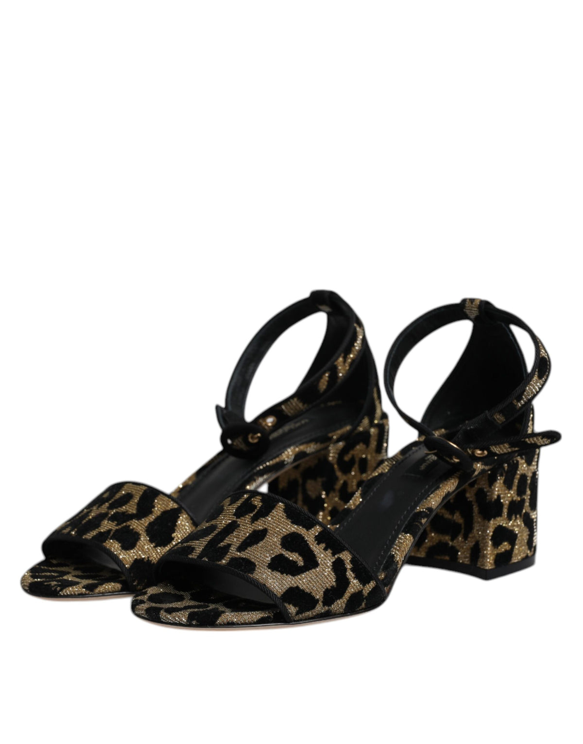 Dolce & Gabbana Gold Leopard Ankle Strap Heels Sandals Women's Shoes