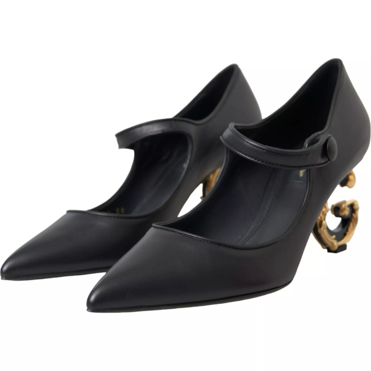 Dolce & Gabbana Black Leather Logo Heels Mary Janes Pumps Women's Shoes (Pre-Owned)