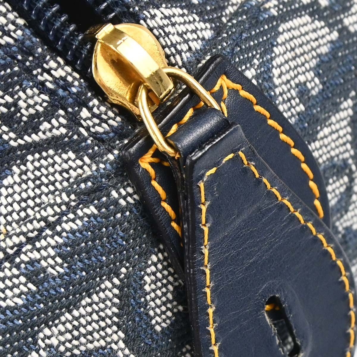 Christian Dior Vintage Saddle Bowler Diorissimo Canvas Navy Canvas Handbag (Pre-Owned)
