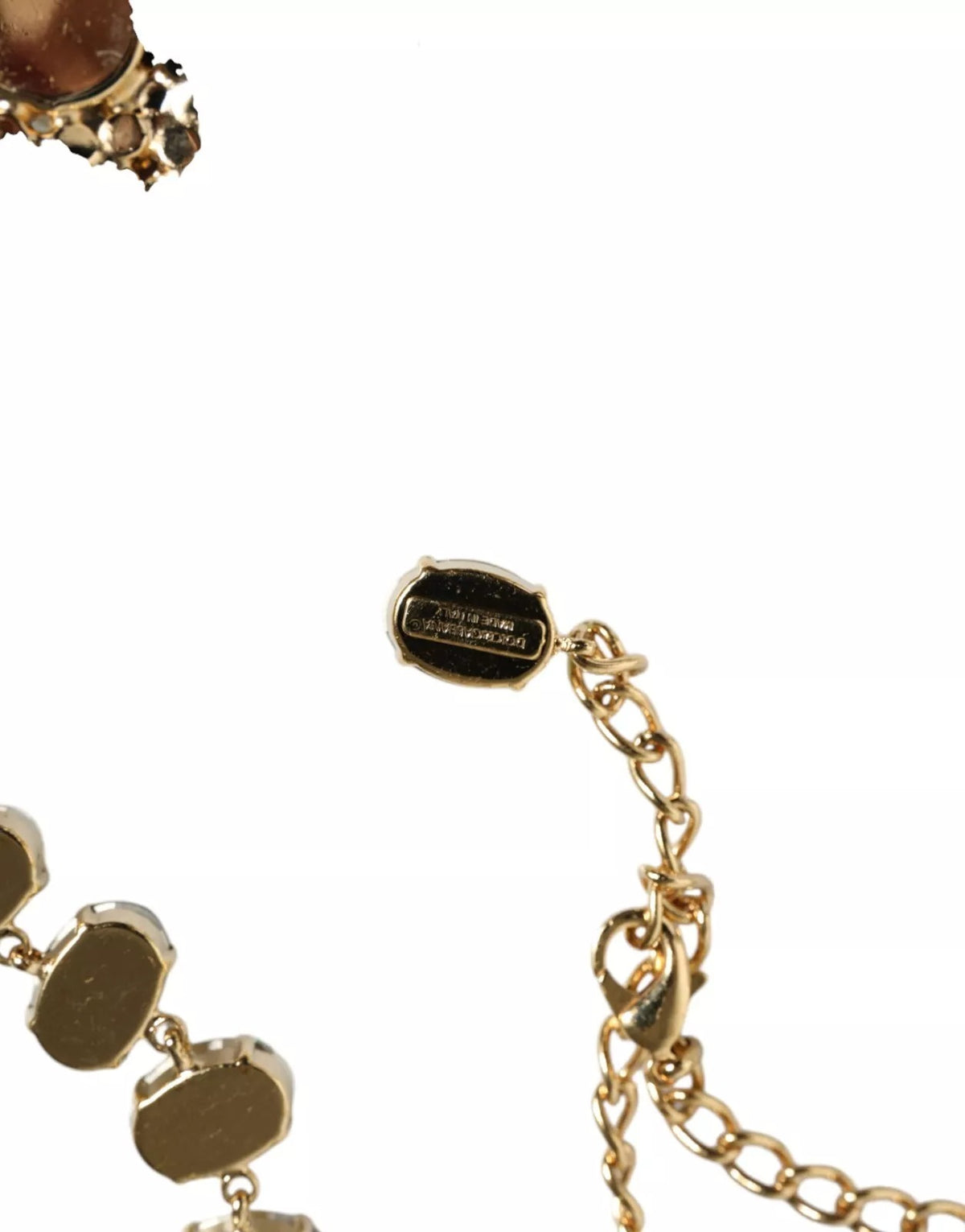 Dolce & Gabbana Gold Brass Link Chain Rose Petal Crystal Women's Necklace