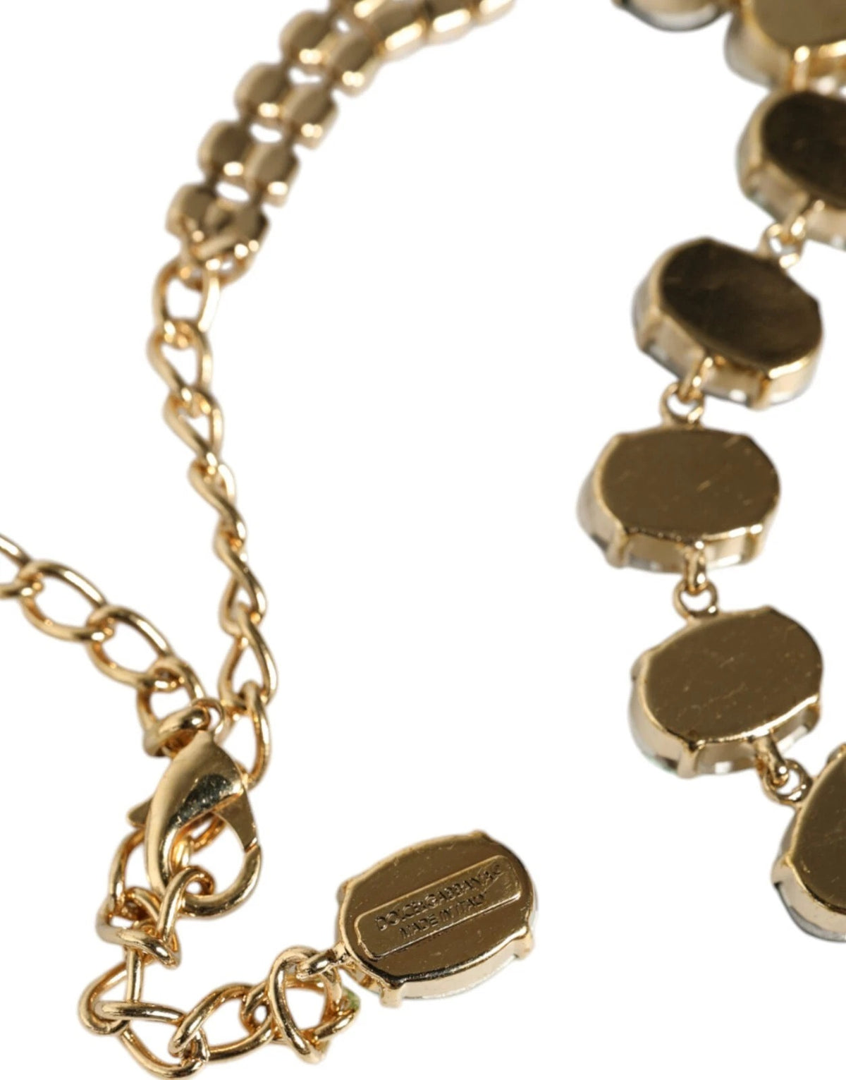 Dolce & Gabbana Gold Brass Link Chain Rose Petal Crystal Women's Necklace