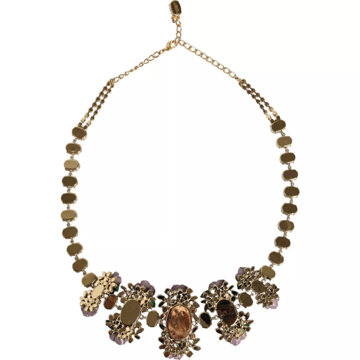 Dolce & Gabbana Gold Brass Link Chain Rose Petal Crystal Women's Necklace