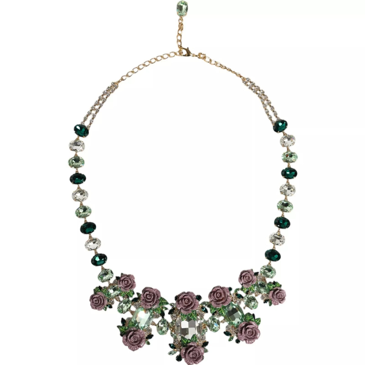 Dolce & Gabbana Gold Brass Link Chain Rose Petal Crystal Women's Necklace