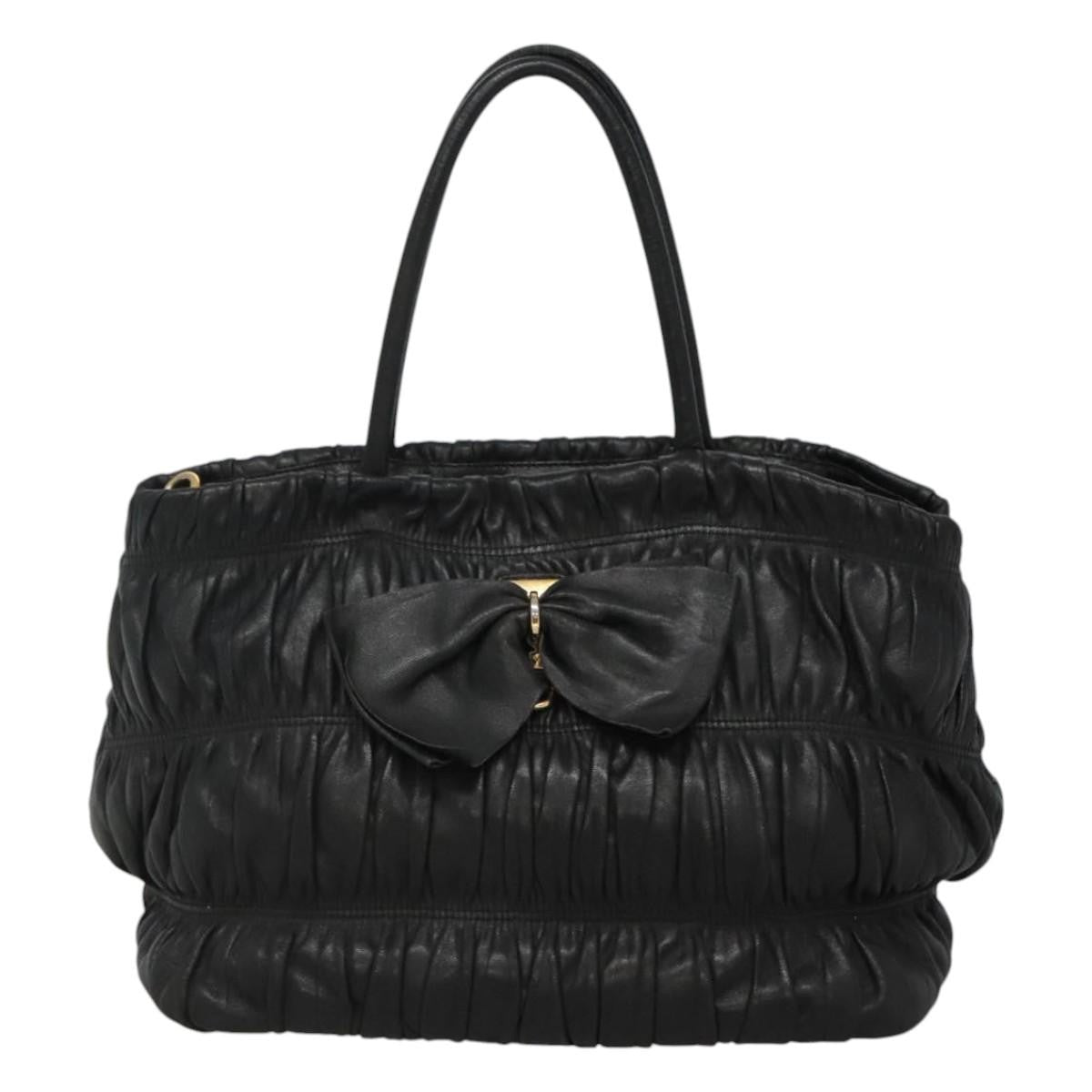 Prada Nappa Gaufre Bow Leather Black Leather Tote Bag Bag (Pre-Owned)