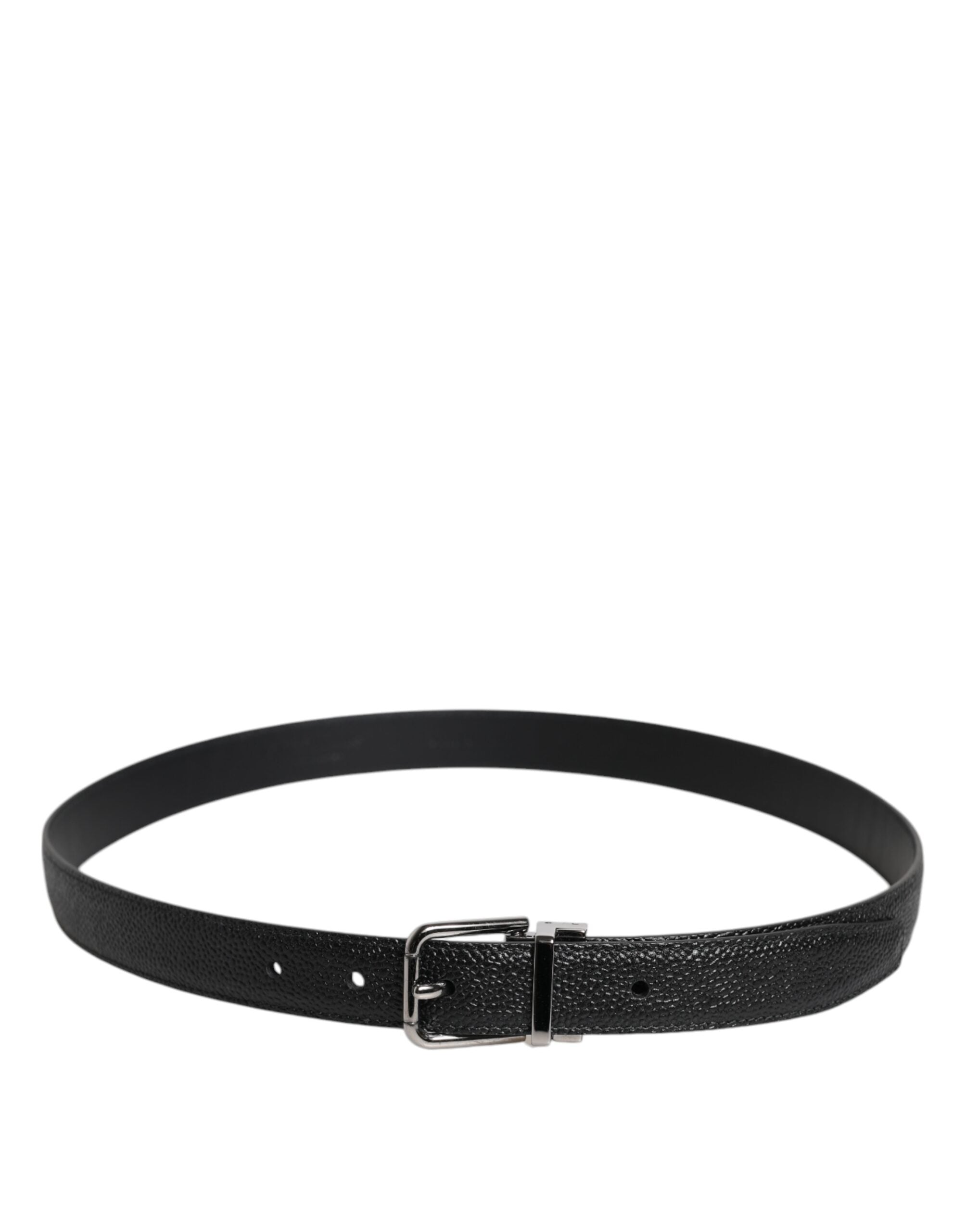 Dolce & Gabbana Black Textured Leather Silver Metal Buckle Men Men's Belt (Pre-Owned)