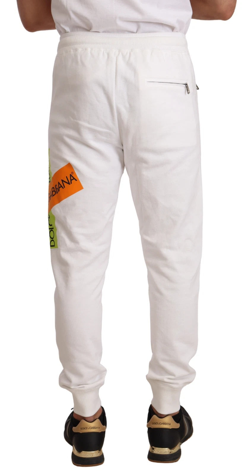 Dolce & Gabbana White Cotton Logo Patch SweatMen's Jogging Men's Pants