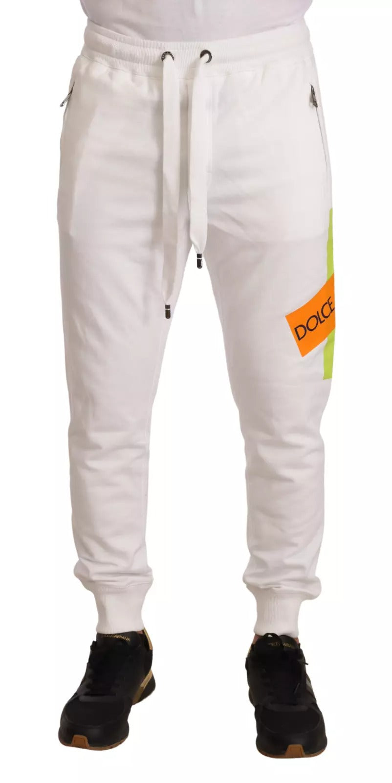 Dolce & Gabbana White Cotton Logo Patch SweatMen's Jogging Men's Pants