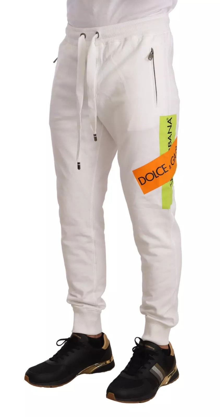 Dolce & Gabbana White Cotton Logo Patch SweatMen's Jogging Men's Pants
