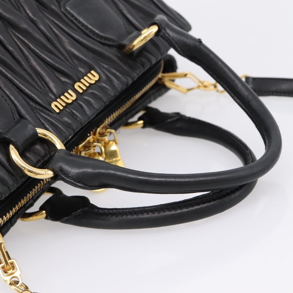 Miu Miu Madras Bowler Matelasse Leather Black Leather Handbag (Pre-Owned)