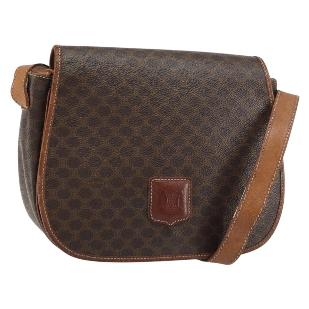 Celine Vintage Macadam Canvas And Leather Brown Canvas Shoulder Bag Bag (Pre-Owned)