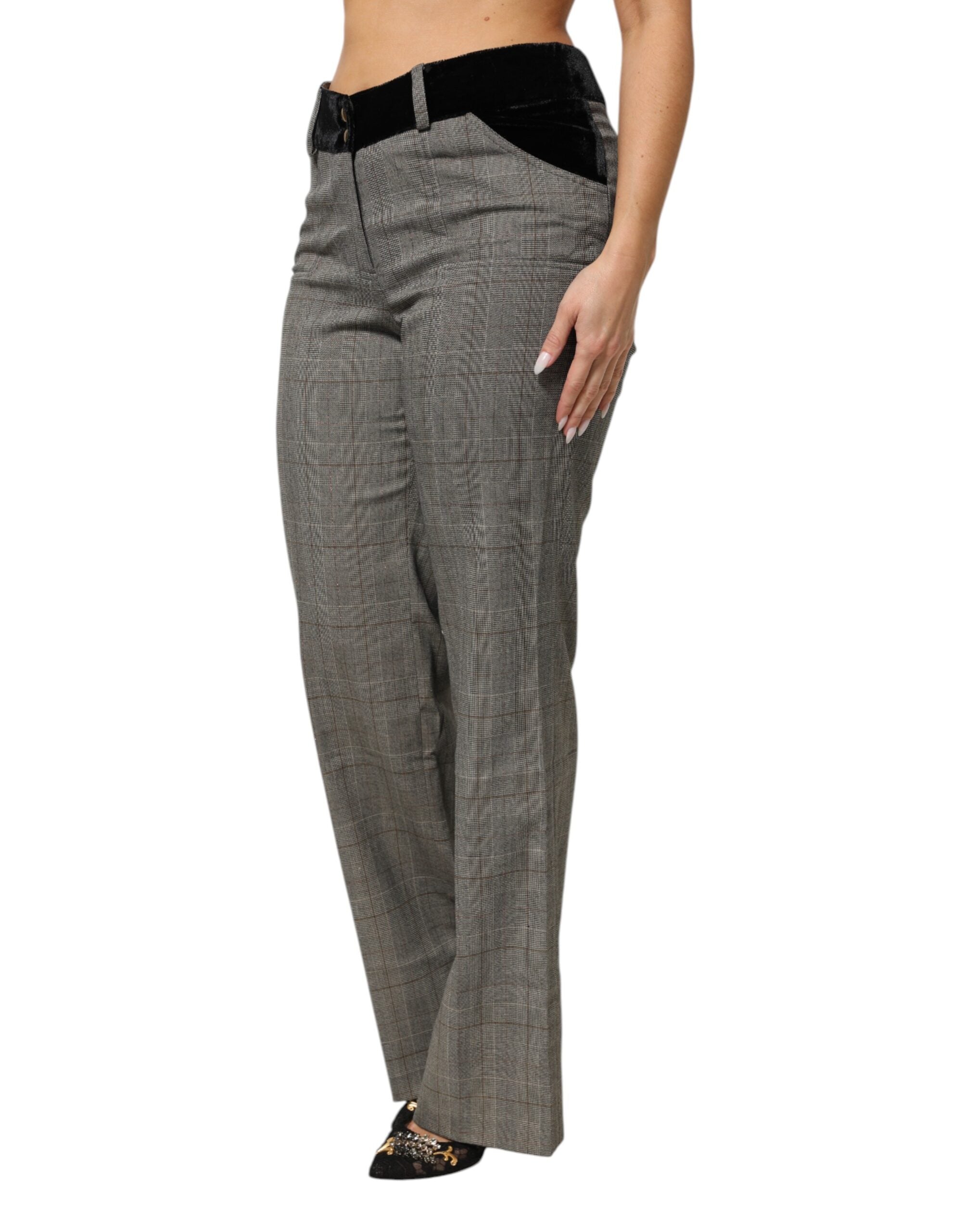 BENCIVENGA Gray Wool Blend Plaid Straight Leg Velvet Waist Women's Pants