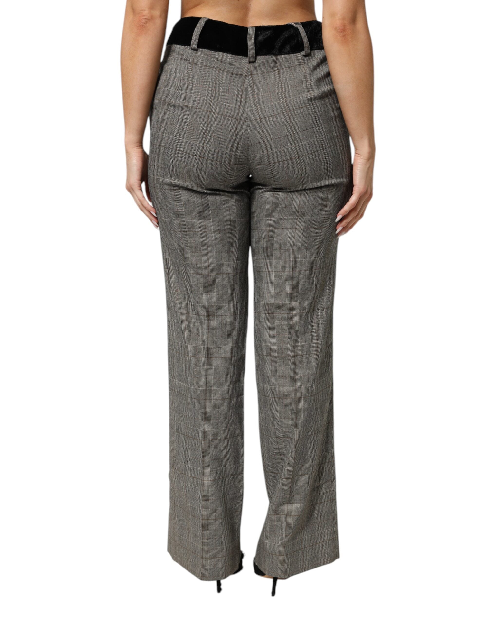 BENCIVENGA Gray Wool Blend Plaid Straight Leg Velvet Waist Women's Pants