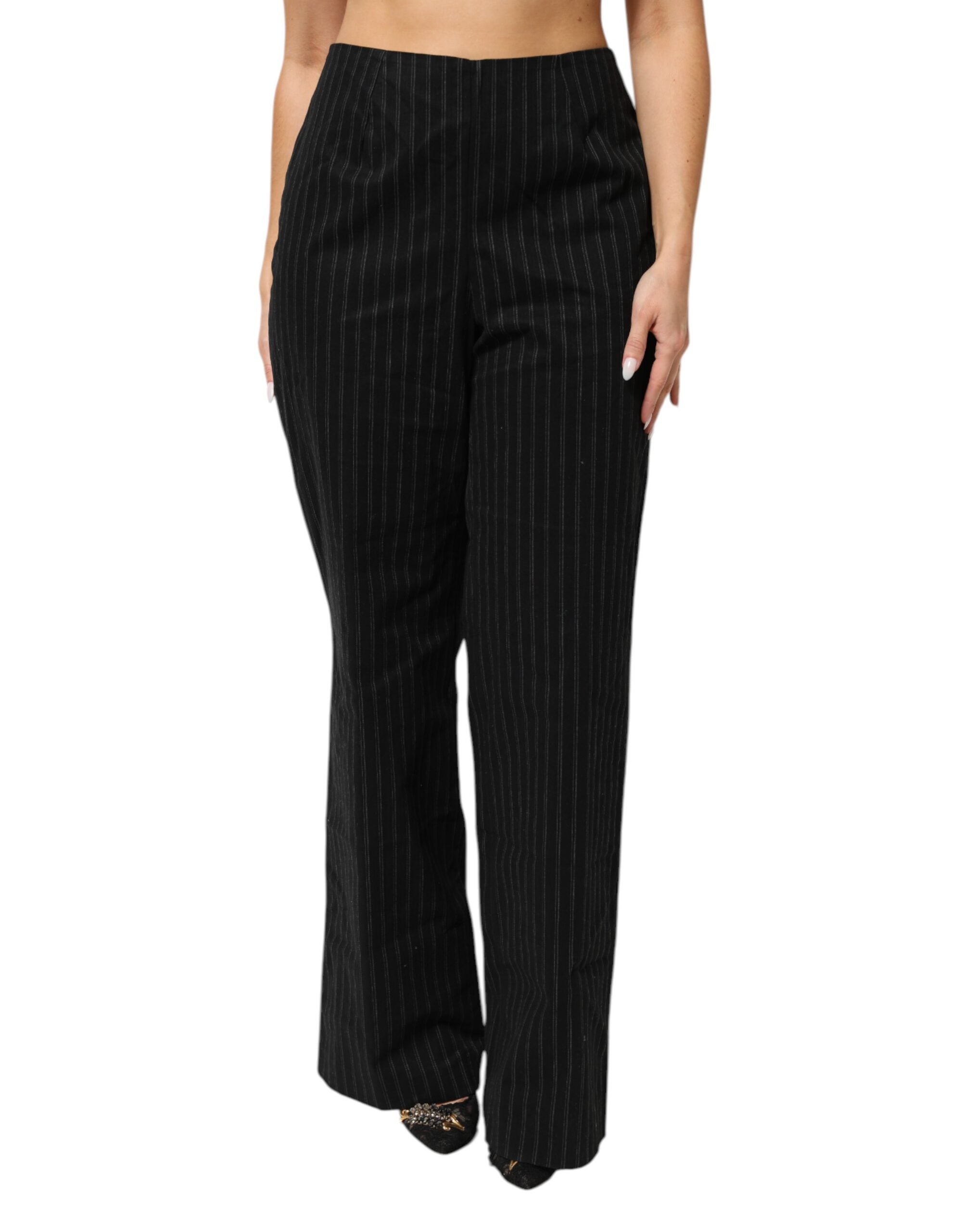 BENCIVENGA Black Wool Blend Pinstripe Straight Leg Women's Pants