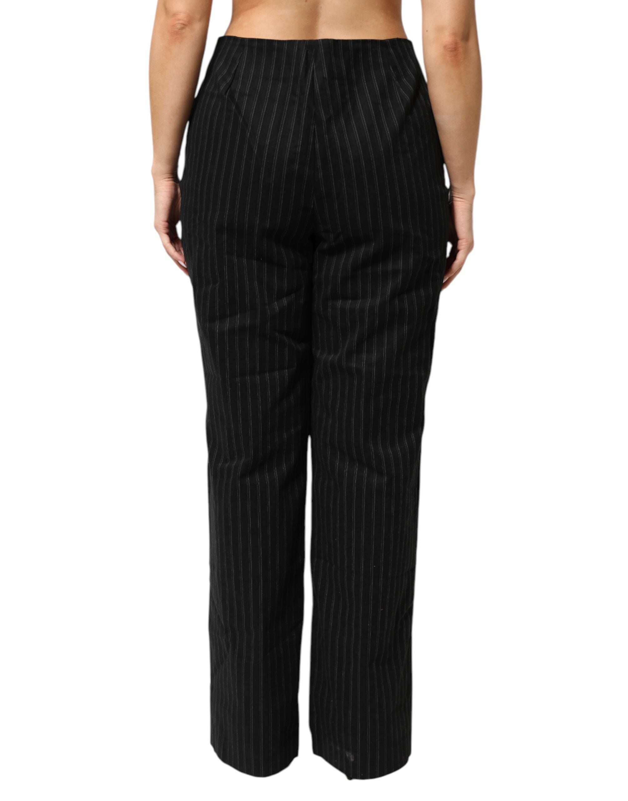 BENCIVENGA Black Wool Blend Pinstripe Straight Leg Women's Pants
