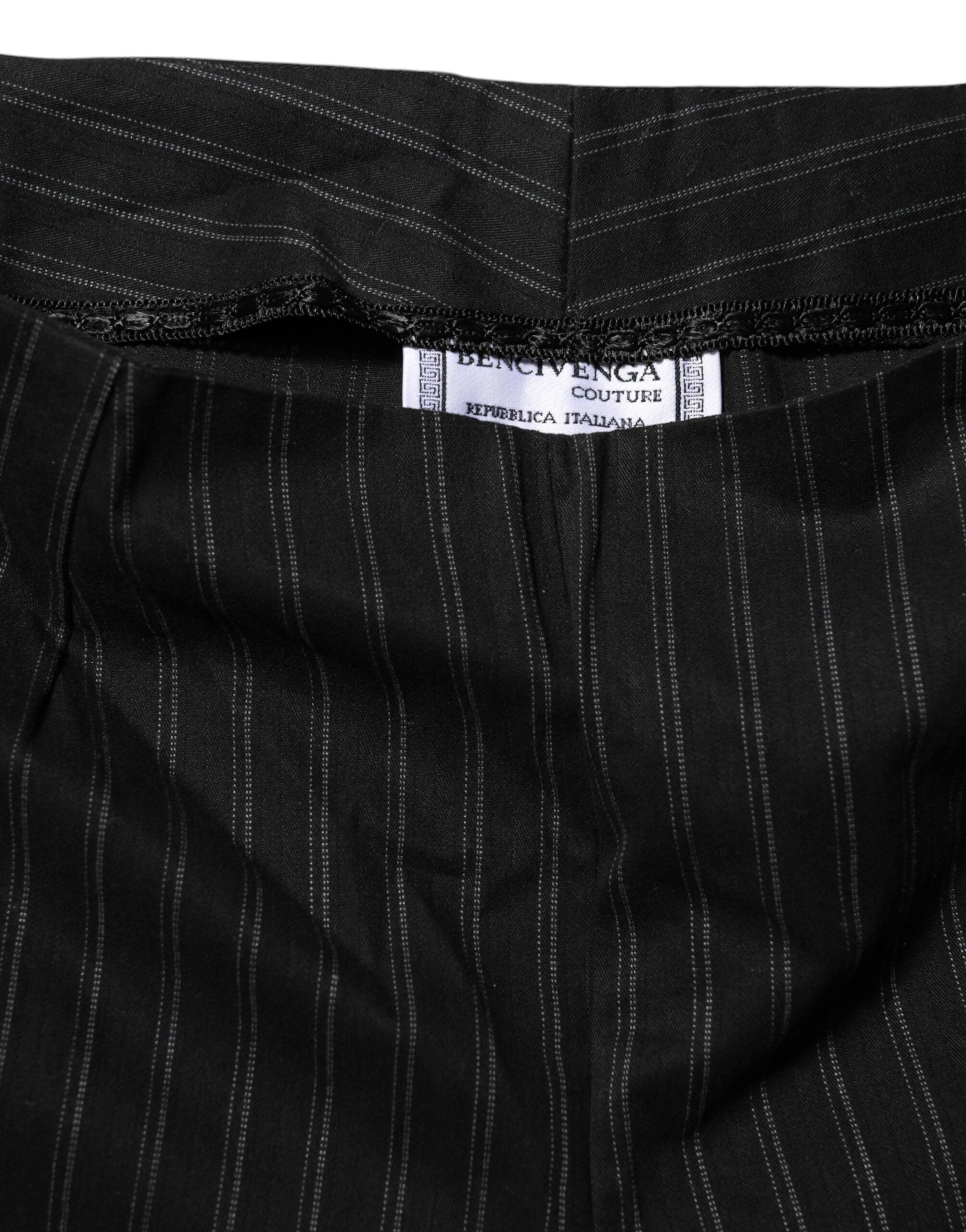 BENCIVENGA Black Wool Blend Pinstripe Straight Leg Women's Pants