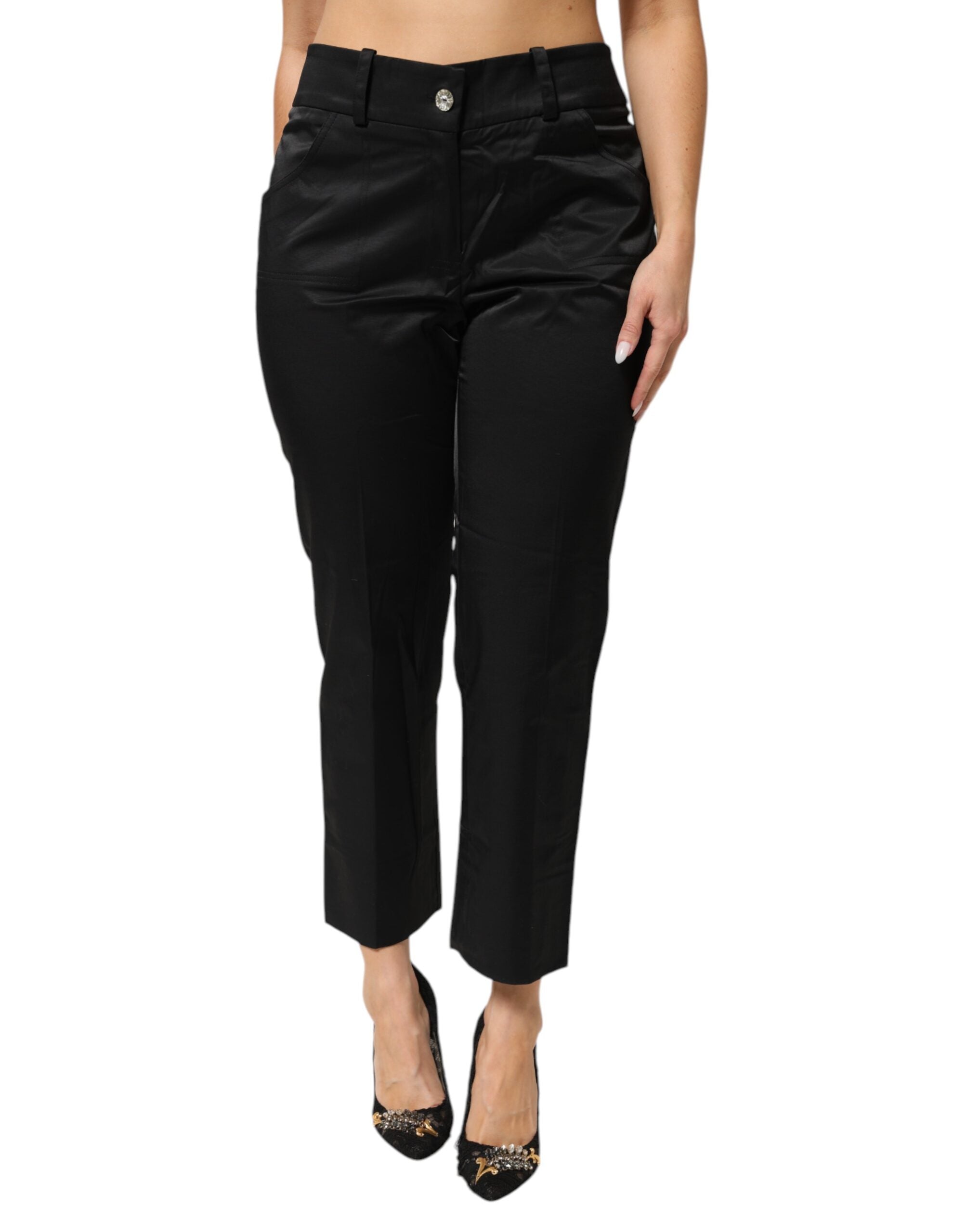 BENCIVENGA Black Cotton Blend Cropped Straight Leg Women's Pants