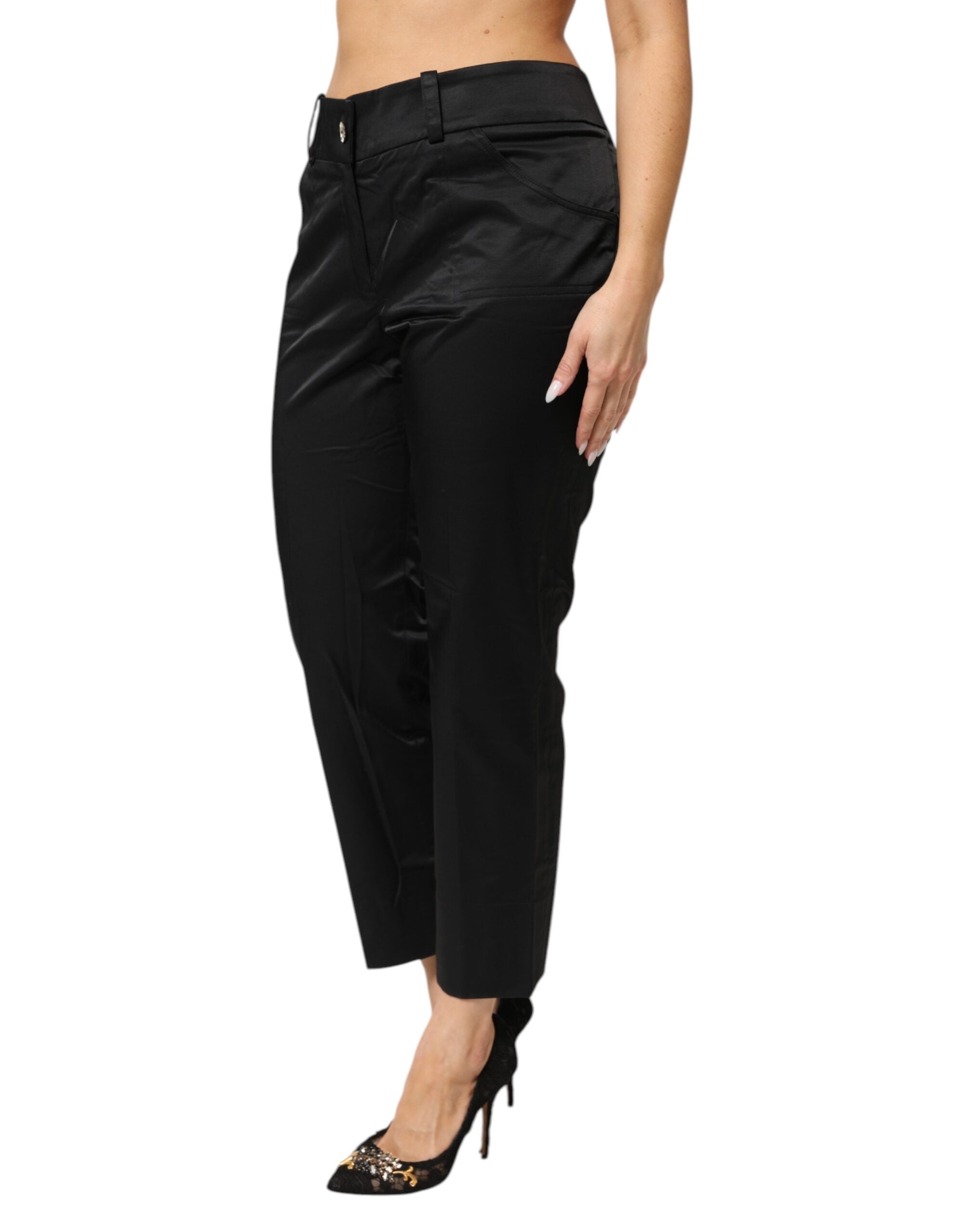 BENCIVENGA Black Cotton Blend Cropped Straight Leg Women's Pants