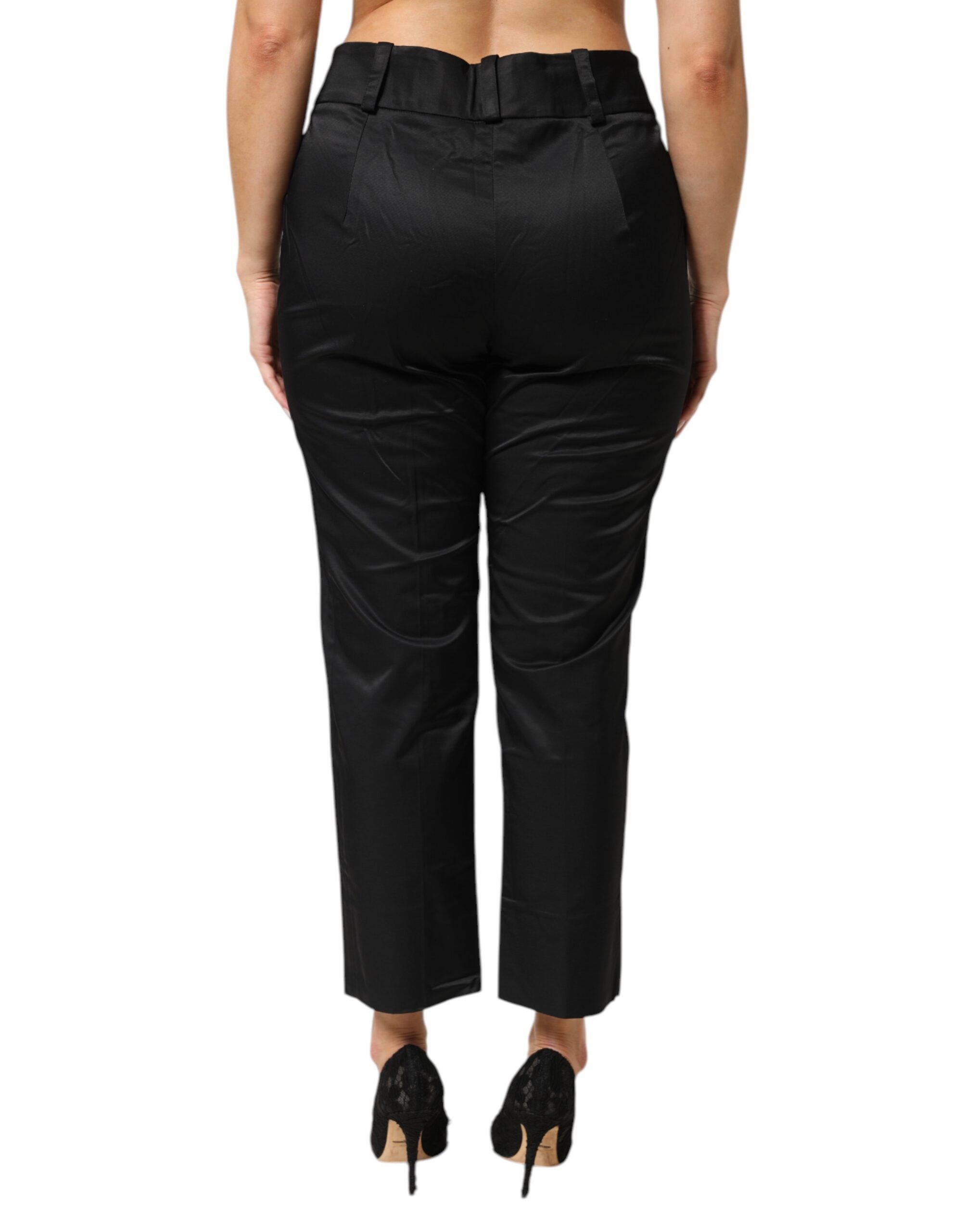 BENCIVENGA Black Cotton Blend Cropped Straight Leg Women's Pants