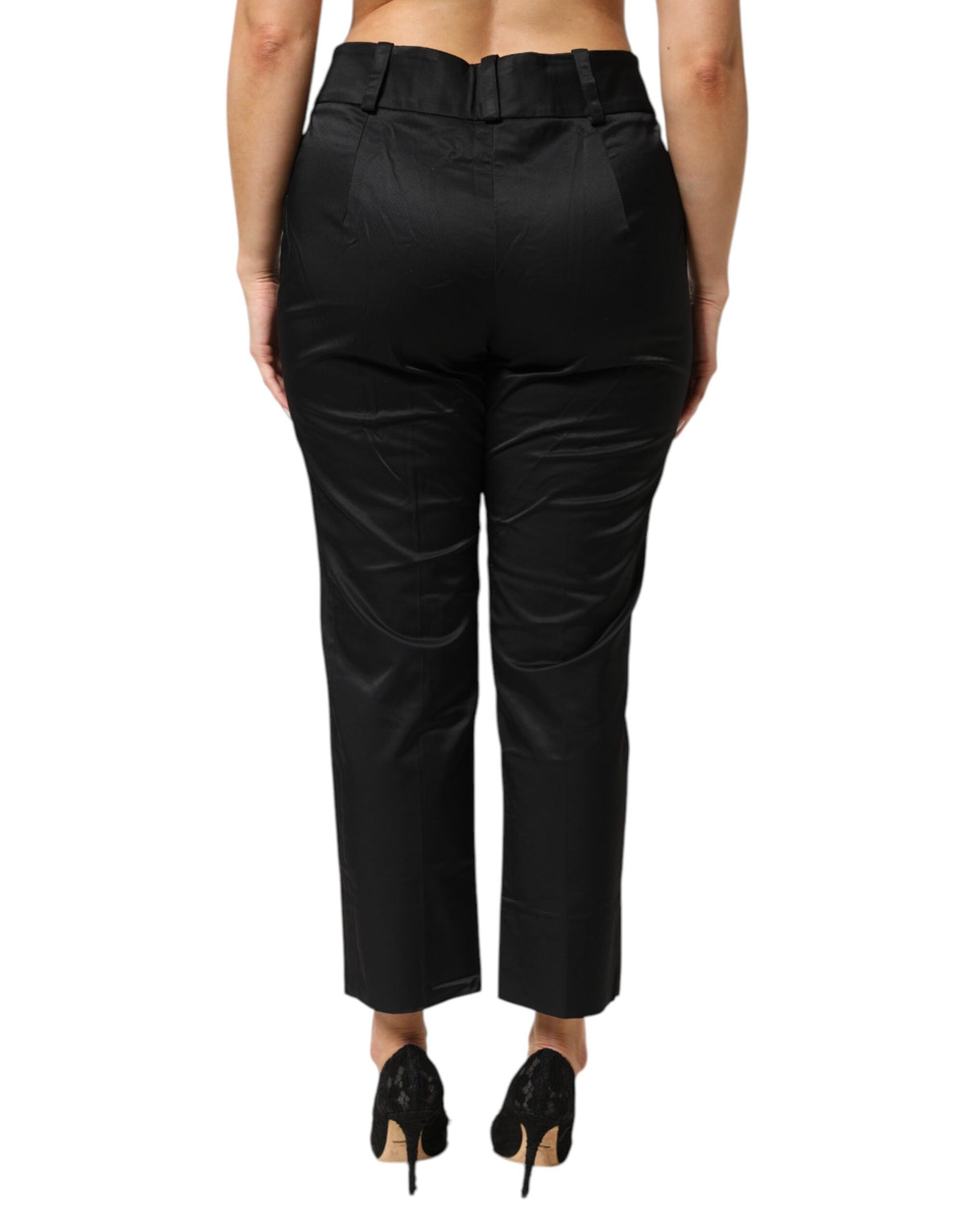 BENCIVENGA Black Cotton Blend Cropped Straight Leg Women's Pants