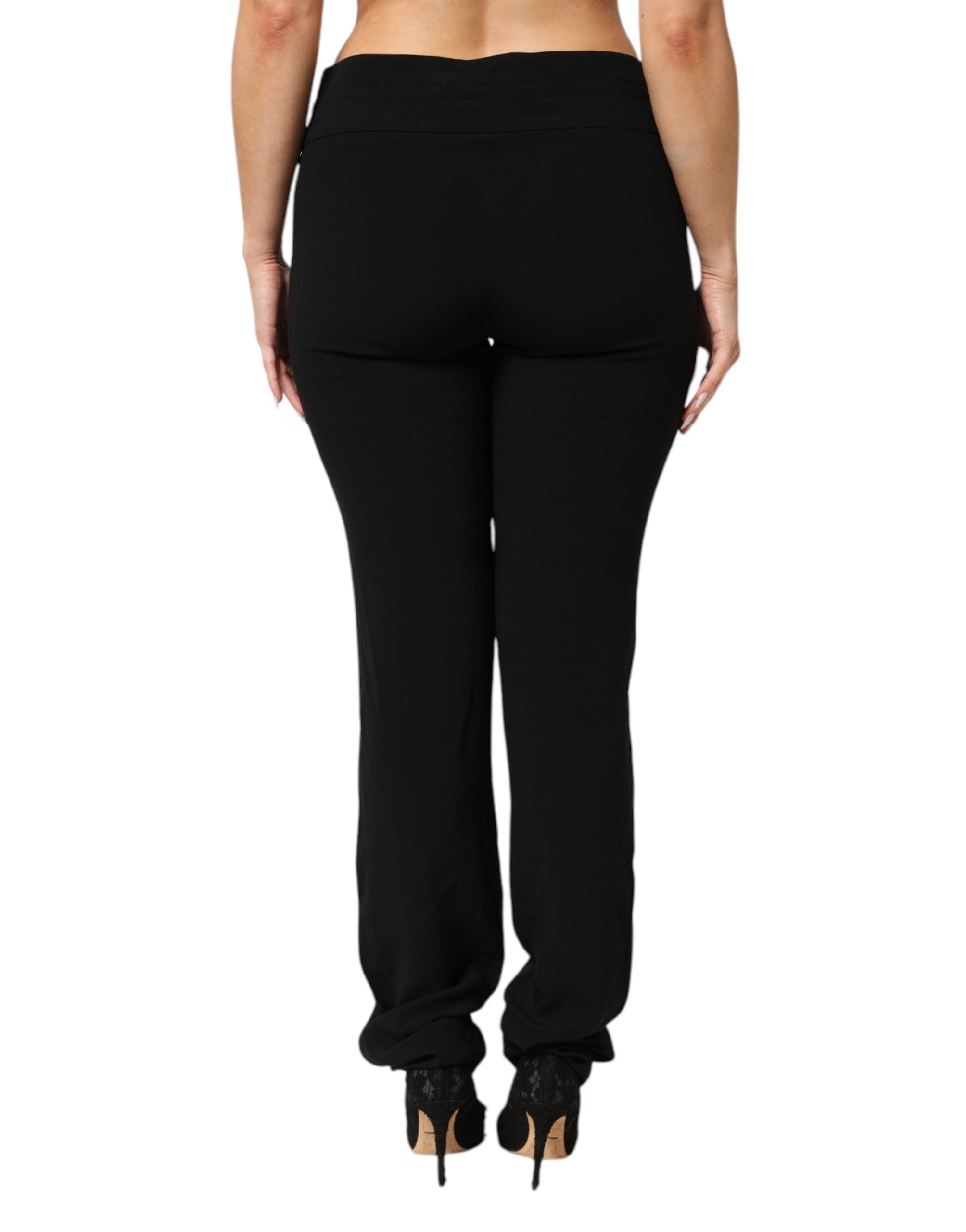 Exte Black Viscose Acetate Blend Straight Leg High Waist Women's Pants